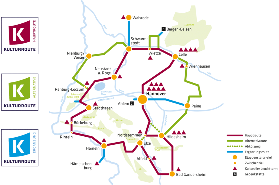 Übersichtskarte mit Streckenführung und Plaketten